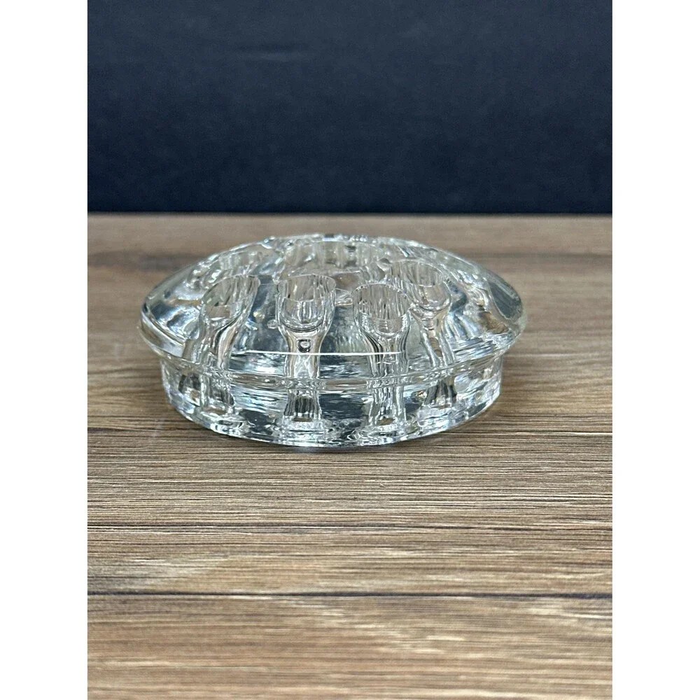Vintage Glass Flower Frog 10 Hole 3 Inch Clear Vase Insert